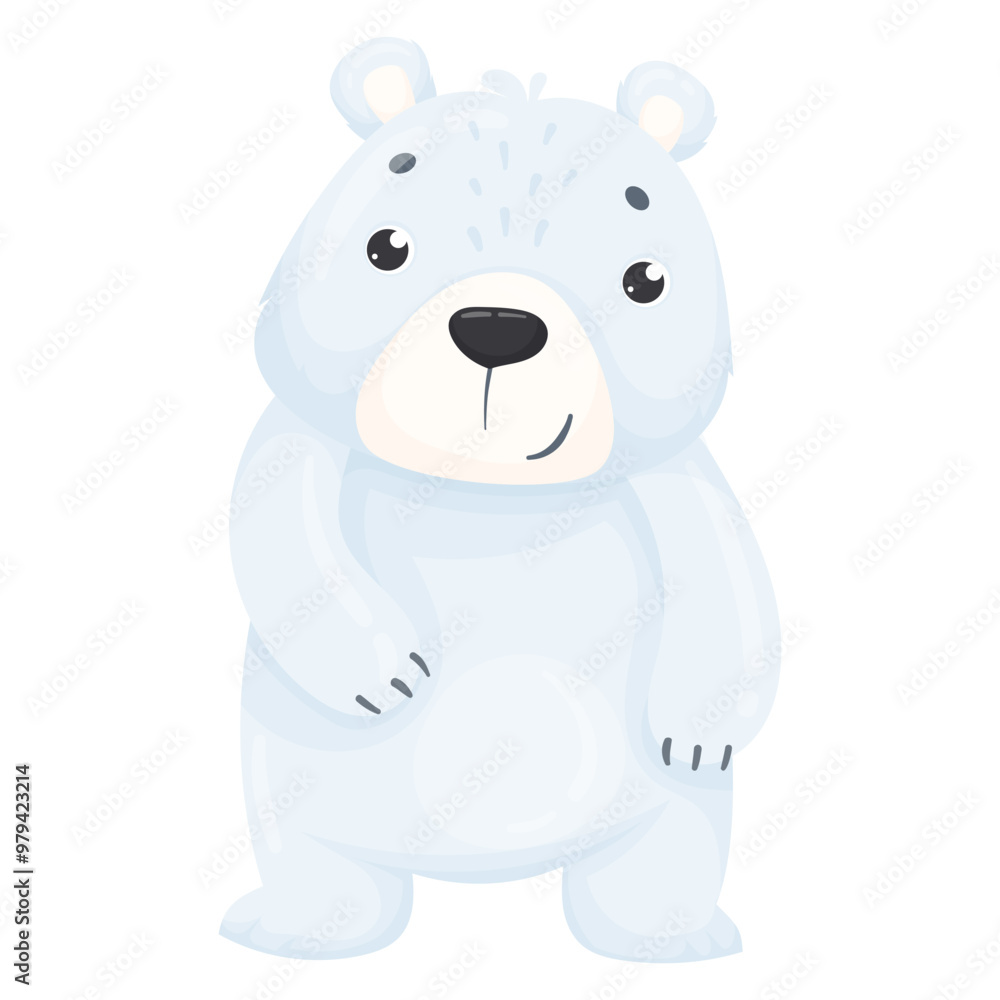 Fototapeta premium Vector illustration of a cute white polar bear isolated on a white background. Northern bear in cartoon vector style. Cute animals of Antarctica.