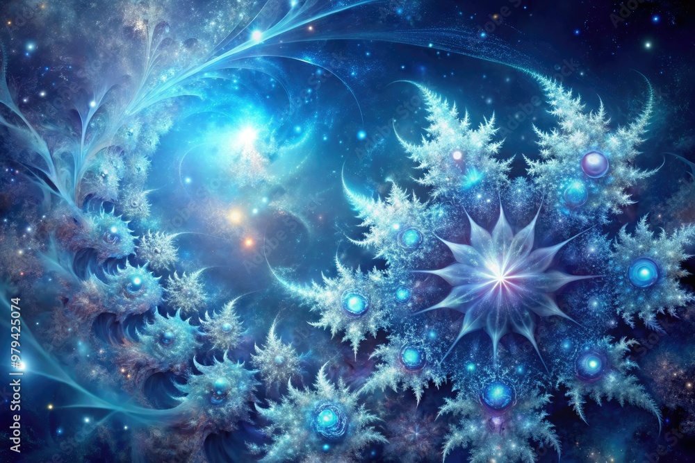 Frozen fractal nebula darkness with shimmering silver celestial bodies, icy blue hues, and subtle purple undertones, evoking a sense of cosmic mystery and wonder. Frozen fractal nebula darkness with shimmering silver celestial bodies, icy blue hues, and subtle purple undertones, evoking a sense of cosmic mystery and wonder.
