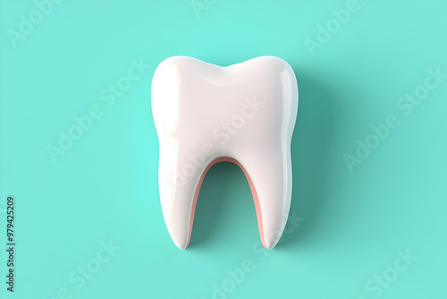 Minimalist tooth icon on a pastel blue background