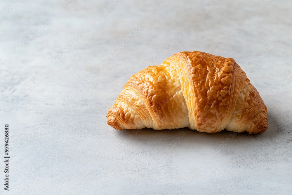Close-up of a perfectly flaky croissant with a golden-brown crust Close-up of a perfectly flaky croissant with a golden-brown crust
