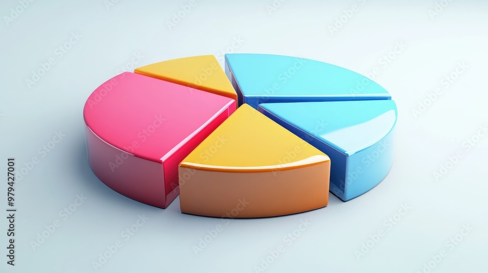 Colorful 3D pie chart with segments tilted slightly, showing depth and perspective, business theme Colorful 3D pie chart with segments tilted slightly, showing depth and perspective, business theme