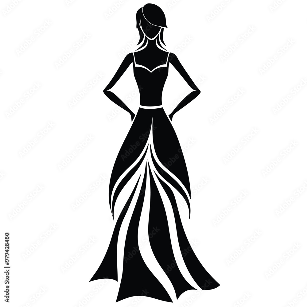 A drawing of a woman in a long black dress A drawing of a woman in a long black dress