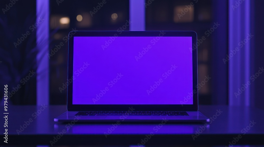 Laptop with a Blue Screen in a Dark Setting Laptop with a Blue Screen in a Dark Setting