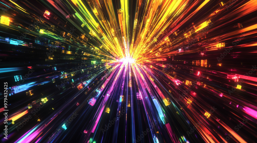 A futuristic color prism backdrop featuring sharp prisms refracting intense rainbow beams of light, creating intricate colorful patterns across a deep black background. A futuristic color prism backdrop featuring sharp prisms refracting intense rainbow beams of light, creating intricate colorful patterns across a deep black background.