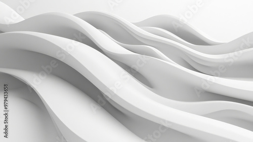 A minimalist 3D wave design in grayscale, with soft, undulating curves casting shadows and creating a subtle yet dynamic abstract composition on a clean white backdrop. photo