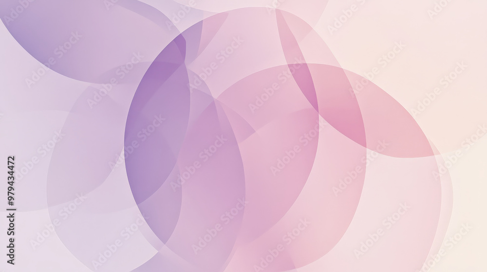Obraz premium A minimalist gradient from soft purple to light pink, with overlapping circles in varying opacities that create a subtle, layered effect.