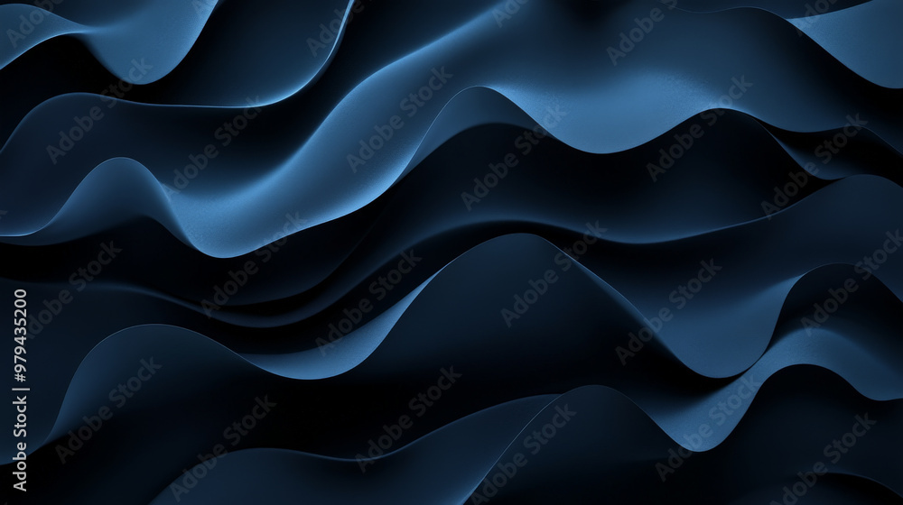 Obraz premium A rich, deep gradient background from navy blue to jet black, with flowing abstract waves creating smooth, dynamic movement across the design.
