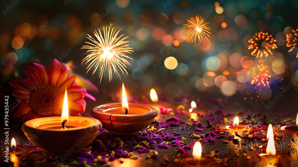 Diwali light and firework celebration Diwali light and firework celebration