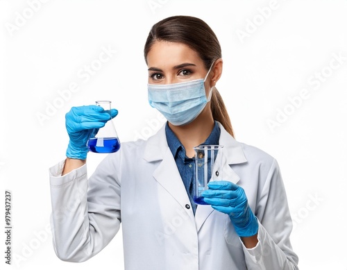 Pharmaceutical Technician with Lab Equipment Isolated on White Background, Clipping Path, Full Depth of Field