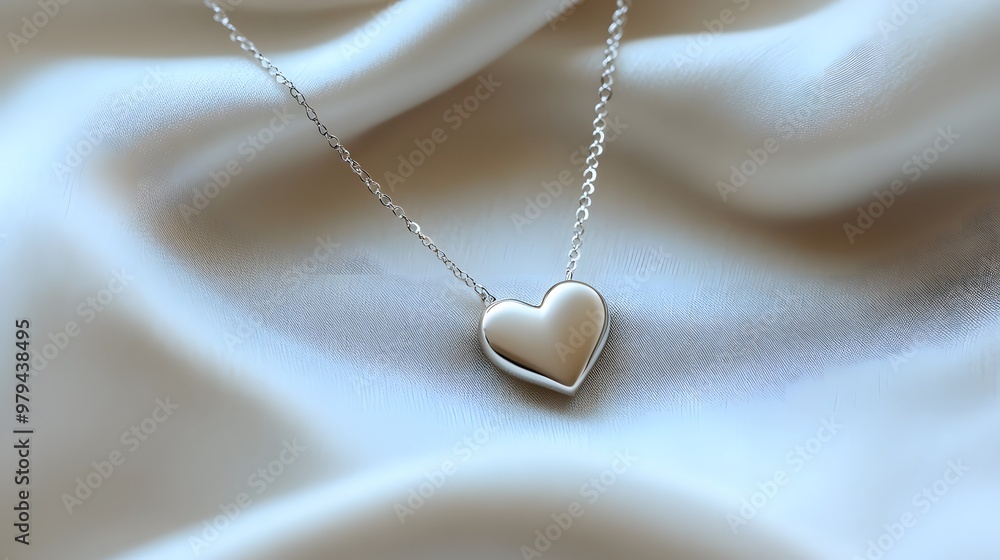 A delicate silver heart necklace on a white fabric background, captured in a soft focus close-up shot, showcasing its minimalist style and dainty chain with macro details. A delicate silver heart necklace on a white fabric background, captured in a soft focus close-up shot, showcasing its minimalist style and dainty chain with macro details.