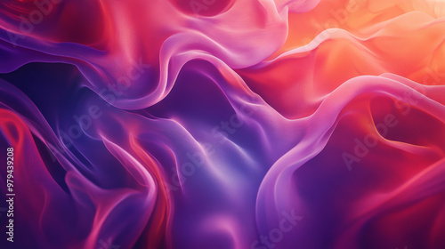 A vibrant fluid gradient of red and purple forms a flowing frame, with soft, undulating shapes swirling around the edges and creating a dynamic, energetic composition.