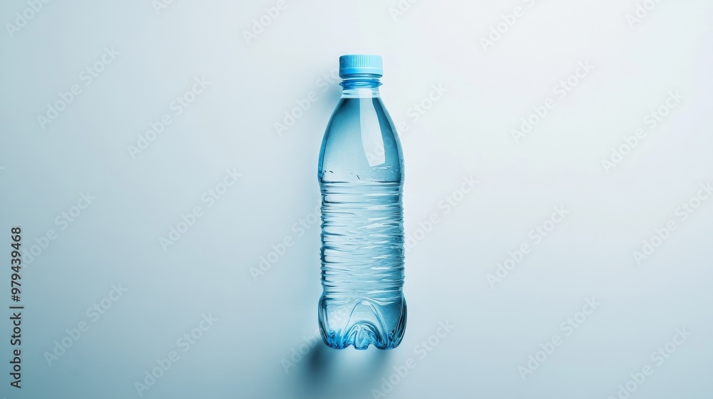 Clear plastic water bottle filled with refreshing water on a light background suitable for promoting hydration and health Clear plastic water bottle filled with refreshing water on a light background suitable for promoting hydration and health
