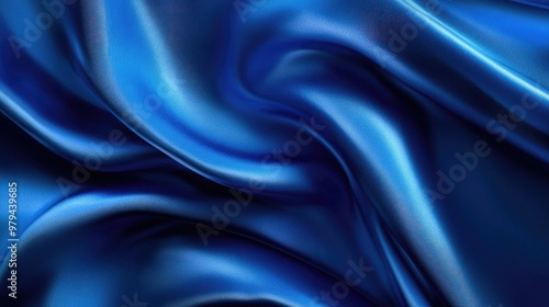 Elegant blue silk fabric flowing in the wind, smooth texture and rich color, close-up