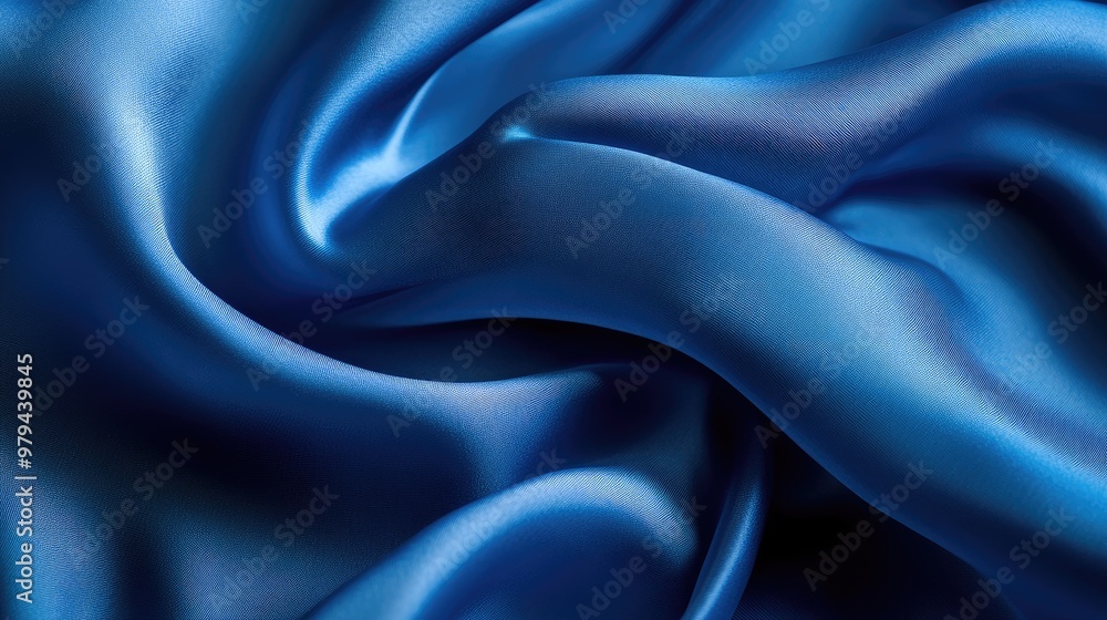 Elegant blue silk fabric flowing in the wind, smooth texture and rich color, close-up Elegant blue silk fabric flowing in the wind, smooth texture and rich color, close-up