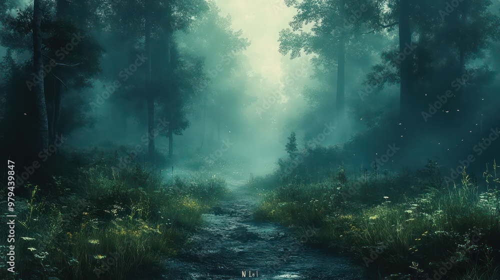 A forest with a path through it A forest with a path through it