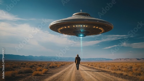 Alien lands in style with a futuristic saucer creating a dramatic and striking visual