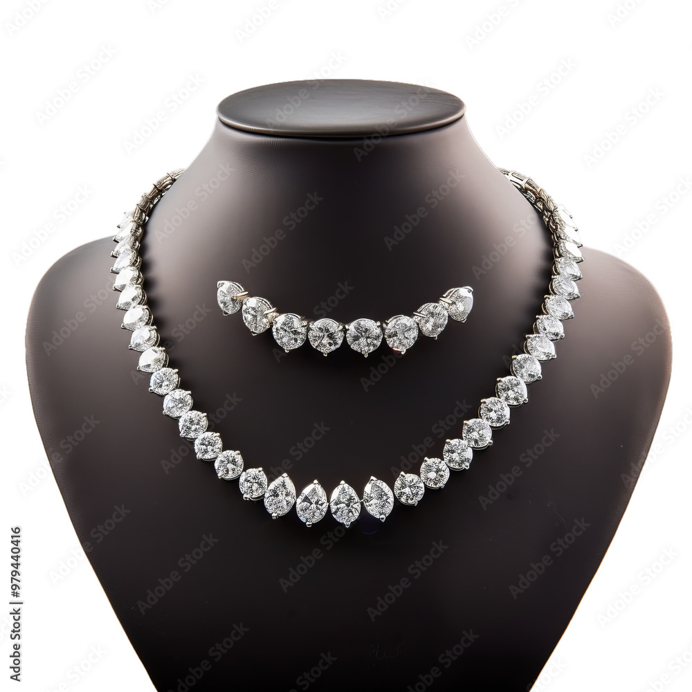 Beautiful diamond necklace and bracelet sparkling on a black mannequin Beautiful diamond necklace and bracelet sparkling on a black mannequin