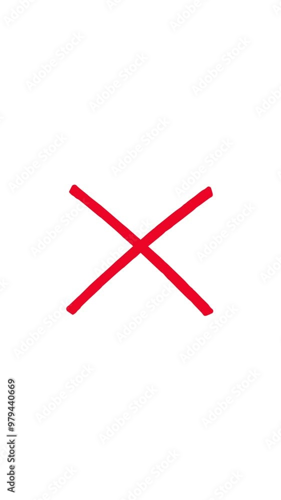 Red X mark drawing, animated, marker pen style, isolated on white background, for composition. Copy space, space for text. Vertical. Red X mark drawing, animated, marker pen style, isolated on white background, for composition. Copy space, space for text. Vertical.