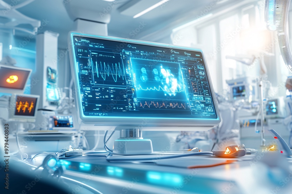 Medical monitor in operating room. Medical monitor in operating room.
