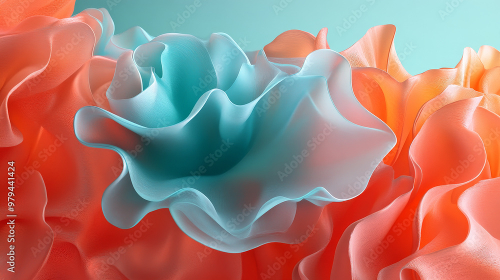 An abstract 3D splash of turquoise and coral, with fluid shapes expanding outward, creating a fresh and dynamic background with smooth, colorful gradients. An abstract 3D splash of turquoise and coral, with fluid shapes expanding outward, creating a fresh and dynamic background with smooth, colorful gradients.