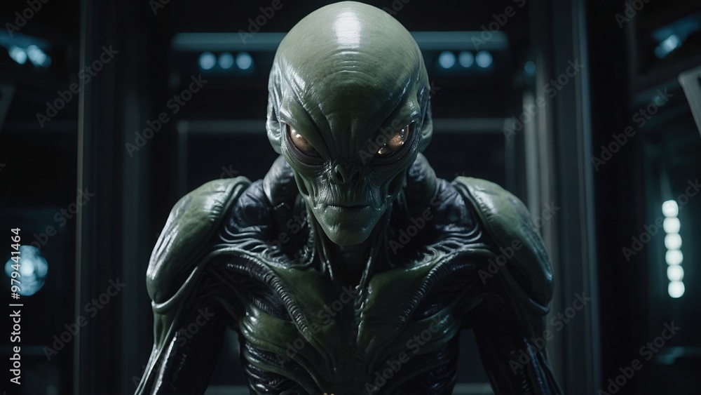 Alien lands on Earth with a futuristic spacecraft creating a stunning and memorable scene Alien lands on Earth with a futuristic spacecraft creating a stunning and memorable scene