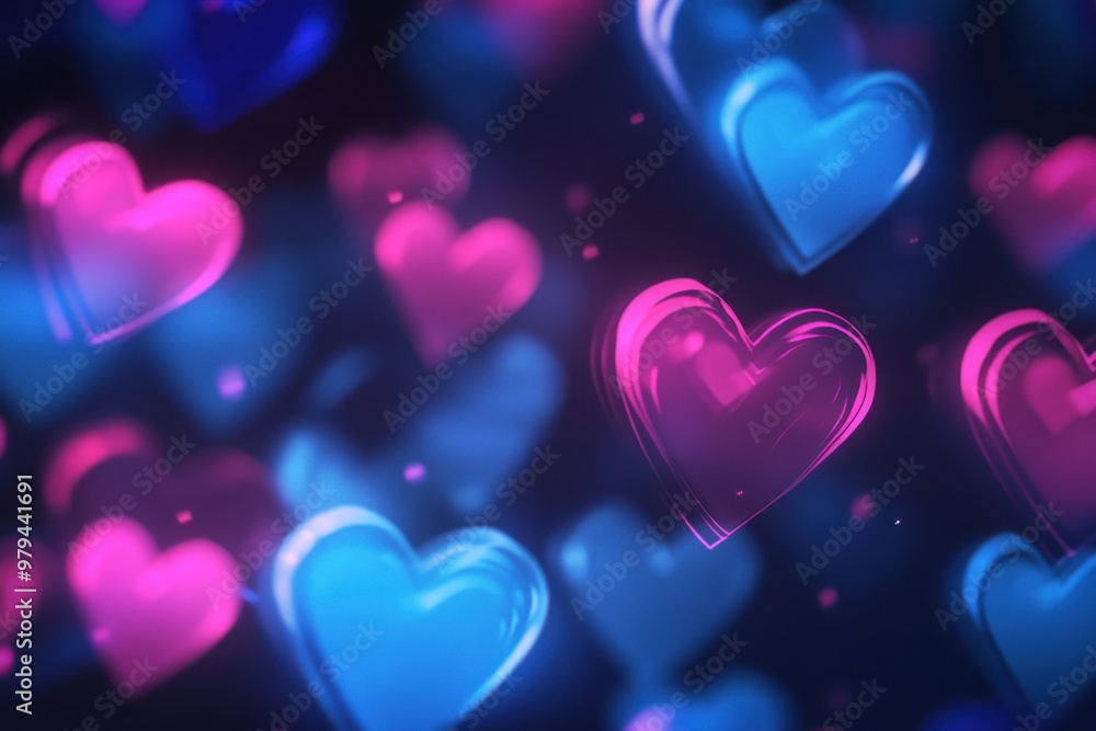 Vivid vertical animation showcasing abundant hearts in neon blue and magenta on a dark background - abstract art - endless loop Vivid vertical animation showcasing abundant hearts in neon blue and magenta on a dark background - abstract art - endless loop