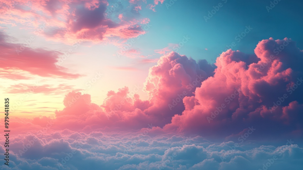 The sky is filled with pink clouds and the sun is setting The sky is filled with pink clouds and the sun is setting