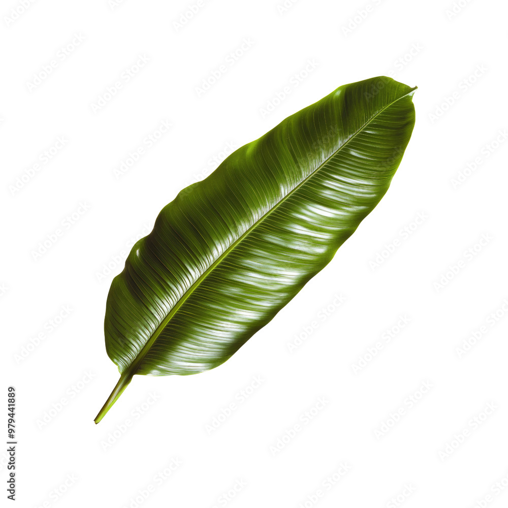 Obraz premium Lush Green Tropical Leaf Isolated on White Background