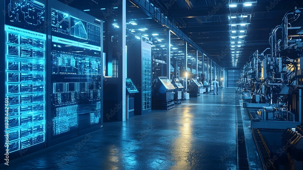 Fototapeta premium Futuristic Solid-State Battery Research Facility Showcasing Advanced Machinery and Scientists
