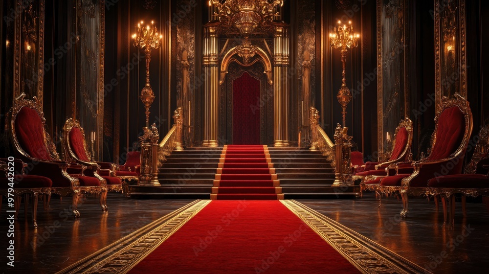 Fototapeta premium Grand Hallway with Red Carpet
