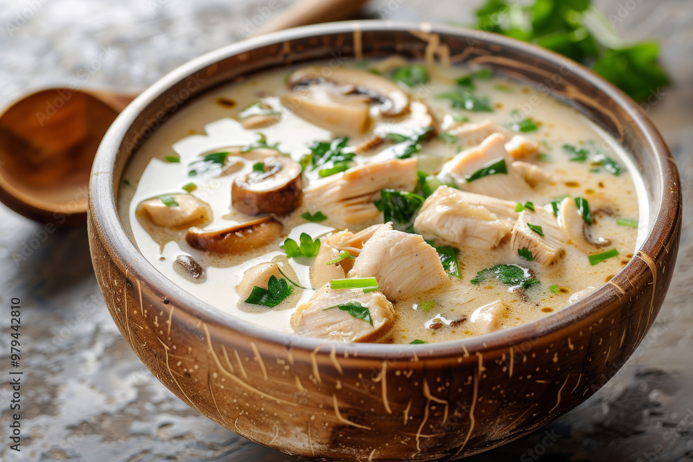 Thai coconut soup with chicken and mushrooms Thai coconut soup with chicken and mushrooms