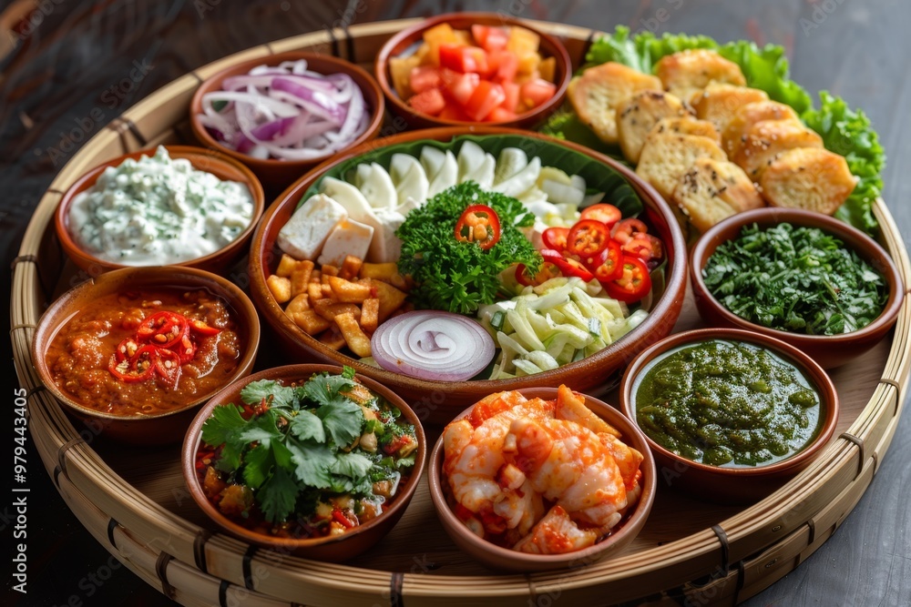 Thai appetizers with various dips Thai appetizers with various dips