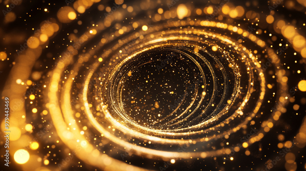 Bright glowing golden circles expanding outward on a pitch-black background, creating a dynamic, energetic design. Bright glowing golden circles expanding outward on a pitch-black background, creating a dynamic, energetic design.