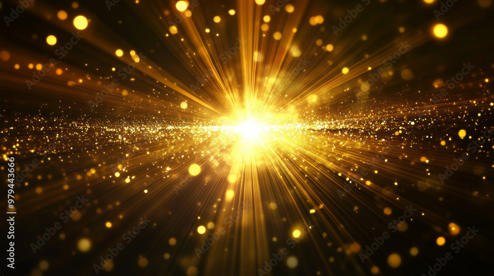 Bright glowing golden light beams piercing through a black background, creating high-contrast, dramatic visuals. Bright glowing golden light beams piercing through a black background, creating high-contrast, dramatic visuals.