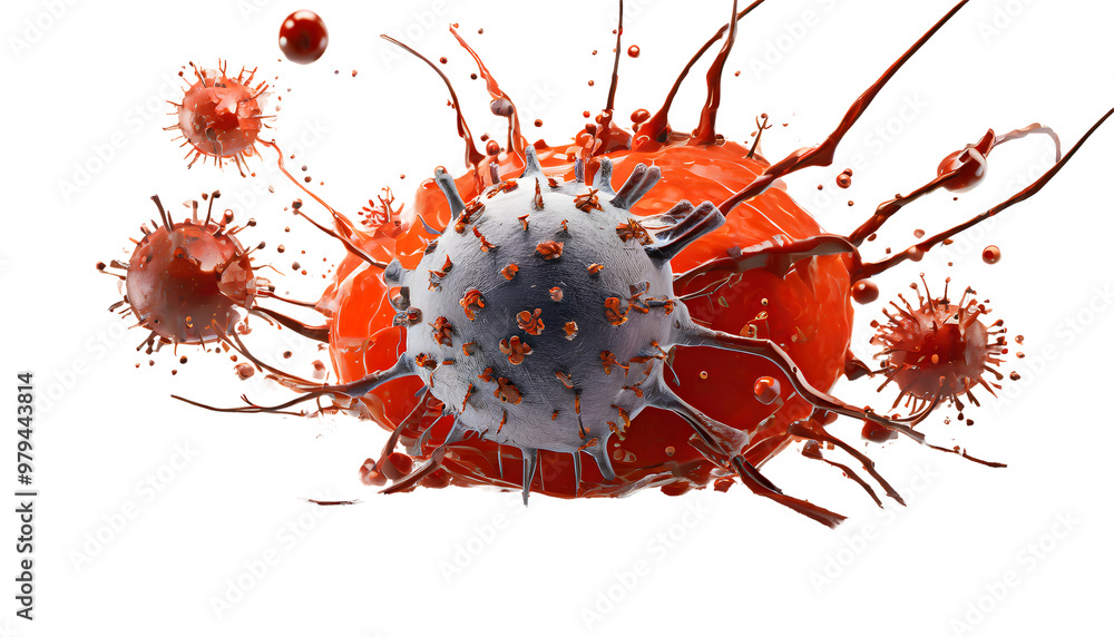 Microscopic Menace Rendered in High Detail Splashes on a white isolated background. Generative AI. Microscopic Menace Rendered in High Detail Splashes on a white isolated background. Generative AI.