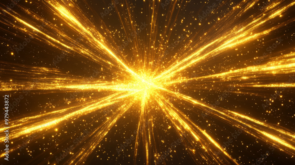 Bright glowing golden lines radiating outward from the center of a dark background, creating an energetic, abstract design. Bright glowing golden lines radiating outward from the center of a dark background, creating an energetic, abstract design.