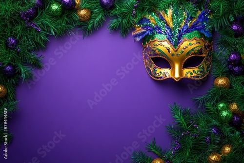 Wallpaper Mural A detailed purple Venetian mask with gold embellishments on a monochromatic purple background, suggesting mystery, elegance, and celebration. Torontodigital.ca