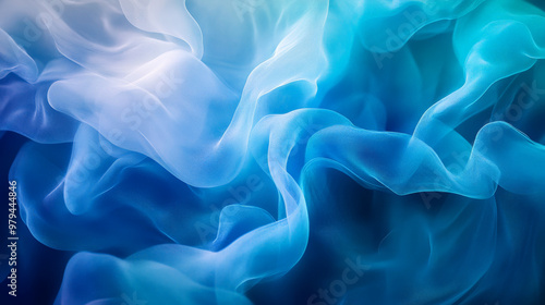 Cool fluid colors of blue and teal flow smoothly around the edges of the frame, creating a calming, abstract design with soft curves and gradient transitions.