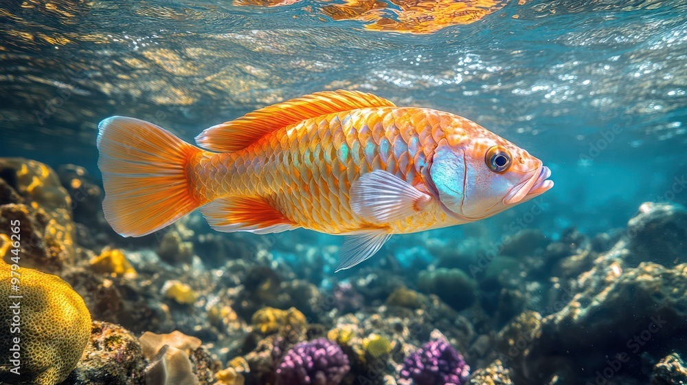 Fototapeta premium A fish is swimming in the ocean