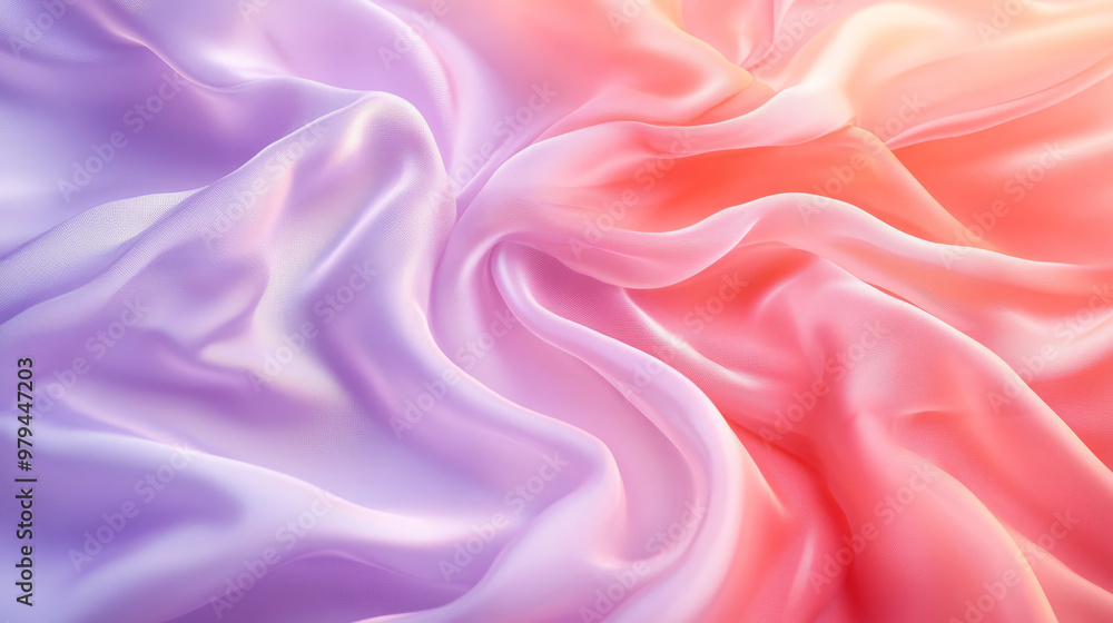 Fluid abstract silk fabric in soft pastel tones of coral and lavender, with smooth folds and flowing waves creating a serene, calming background. Fluid abstract silk fabric in soft pastel tones of coral and lavender, with smooth folds and flowing waves creating a serene, calming background.
