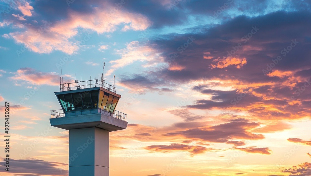 Airport Control Tower Sunset Airport Control Tower Sunset