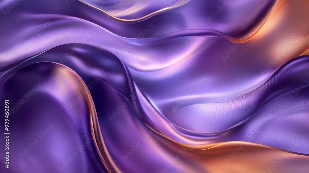 Obraz premium Luxurious waves of silk in shades of deep purple and bronze, creating an abstract background with soft folds and light reflections.