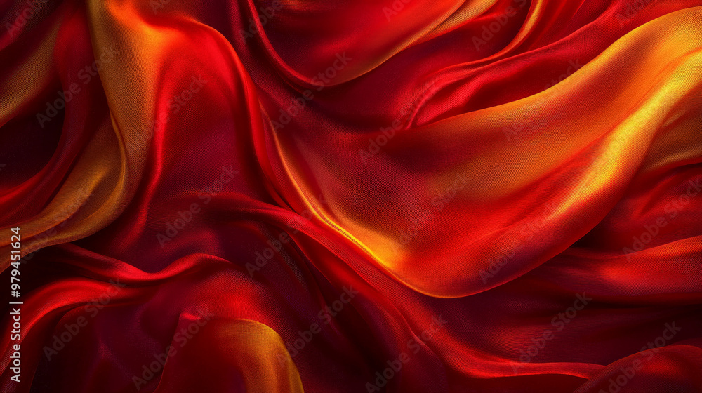 Rich silk in shades of crimson and gold, swirling in soft, flowing waves against a dark background, with highlights adding depth and motion. Rich silk in shades of crimson and gold, swirling in soft, flowing waves against a dark background, with highlights adding depth and motion.