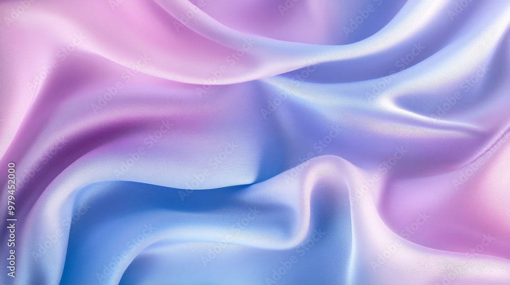 Fototapeta premium Silky fabric in soft pastel hues of blue and lilac, folding gently to form an abstract, calming background with smooth waves.