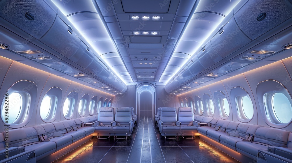 Naklejka premium Empty passenger airplane seats in the cabin