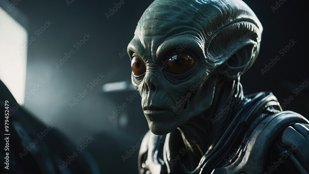 Close encounter with a high-tech saucer and alien brings excitement and wonder Close encounter with a high-tech saucer and alien brings excitement and wonder