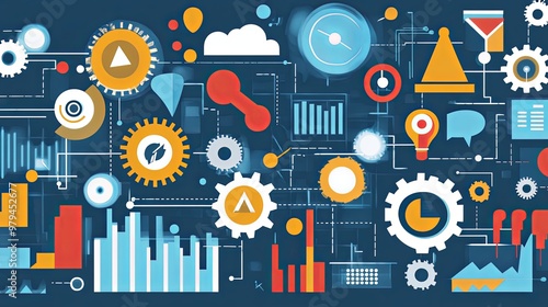 Illustration depicting key components of a successful SEO campaign, highlighting elements such as keyword research, on-page optimization, content strategy, and backlinking.