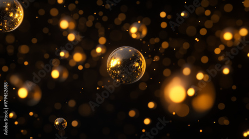 Small glowing golden light orbs floating against a deep black background, creating a calm, peaceful atmosphere.