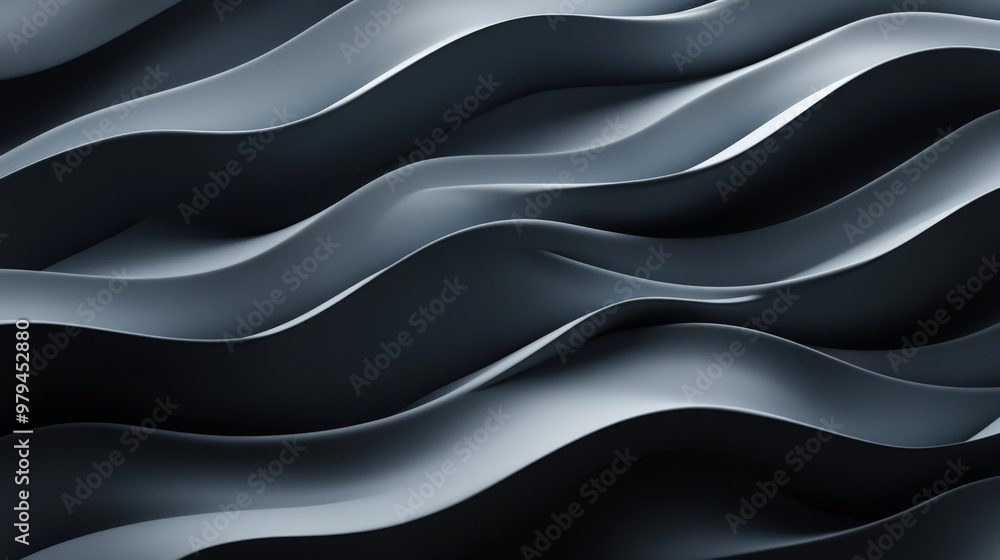 Smooth, undulating 3D waves in a monochromatic gray palette, creating a minimalist, futuristic abstract pattern with deep shadows and subtle light reflections. Smooth, undulating 3D waves in a monochromatic gray palette, creating a minimalist, futuristic abstract pattern with deep shadows and subtle light reflections.