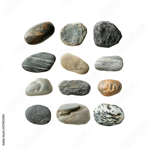 Collection of Smooth River Rocks with Various Colors and Textures